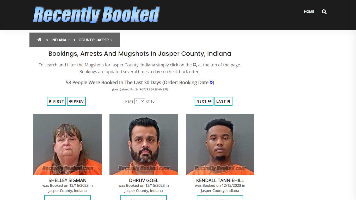 Recent bookings, Arrests, Mugshots in Jasper County, Indiana